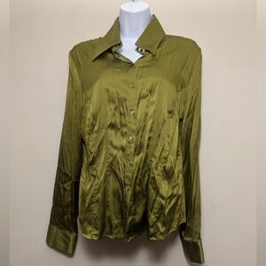 Laundry By Shelli Segal Olive Green Silk Shirt L